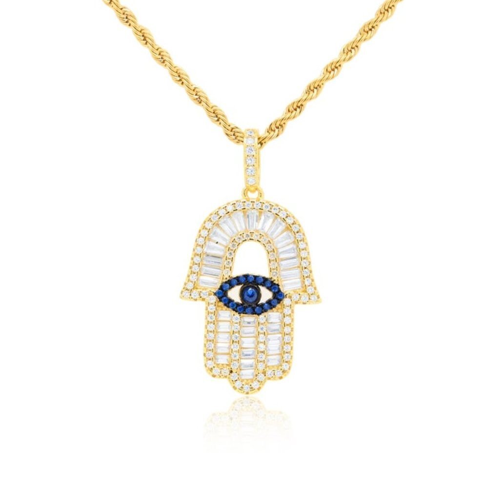 Women's 14k Iced Out Hamsa Pendant / Women's Jewelry / Evil